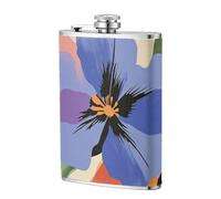 Retro Blue Flower with Green Leaves Pocket Hip Flask 8 Oz, Stainless Steel Flagons for Dad Groomsman Wedding Travel Camping