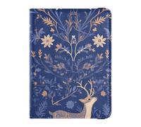 Retro Blue Gold Reindeer Design Leather waterproof passport holder for travel for travel Travel Documents Organizer Protector Passport Case for men Lightweight, retro blue gold reindeer design, One