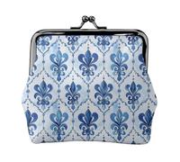 Retro Blue Patterns Print Coin Purse for Women, Kiss-lock Change Purse Wallets, Small PU Leather Coin Purses
