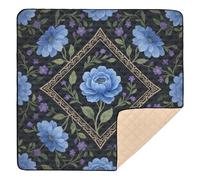 Retro Blue Peony Flowers Soft Thick Baby Play mat Activity Gym for Indoor Outdoor Lightweight Foldable Baby Play Tummy Time Mat for Babies Infants Toddlers, 50'' x 50''tapete de gimnasio para
