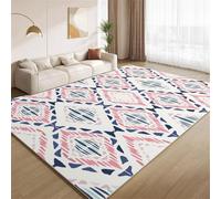 Retro Blue Pink Area Rugs Funky Geometric Patterns Faux Wool Short Pile Rugs Washable Non Slip Carpet No Shedding Easy Care for Living Room Bedroom Kid's Room Office Hallway 180x240cm