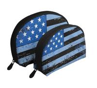 Retro Blue Thin Line USA Flag Print Makeup Bag Set 2-Piece Portable Clutch Pouch Travel Cosmetic Pouches Toiletry Bags for Daily Storage & Travel Organization