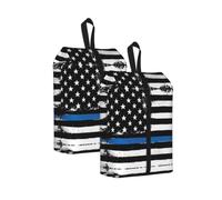 Retro Blue Thin Line USA Flag Print Waterproof Shoe Bag Travel Bag with Carry Strap Storage Bag Versatile Cosmetic Bag-2pcs