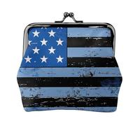 Retro Blue Thin Line Usa Flag Printed Coin Purse Pouch-Mini Coin Wallet,Change Purse,Leather Coin Pouch Holder For Woman Girls, Black, One Size, Modern,european Style, Retro