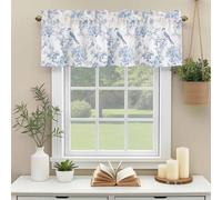 Retro Blue Valances for Windows, Flowers Leaf Botanical Rustic Nature Scenery Rod Pocket Valance Short Window Treatments Curtains for Kitchen Bathroom Bedroom Decor, 60 x 14 Inches