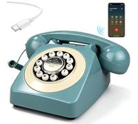 Retro Bluetooth Landline Phone with Handset, Old Fashioned Bluetooth Rotary Desk Phone, USB Rechargeable Cordless Telephone Connects to Cell Phone for Home Office Bedroom Use (A6)