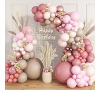 Retro Blush Pink Balloon Garland, Double Stuffed Dusty Pink Beige Balloon Arch Metallic Chrome Rose Gold Nude Balloons for Girls Boho Birthday Baby Shower Bridal Wedding Party Decorations