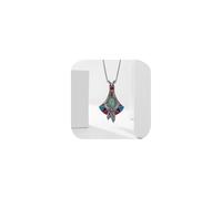 Retro Bohemian Created Turquoise Feather Fan-Shaped Long Pendant Necklace Vintage Arrowhead Boho Summer Beach Jewelry Gift for Women Handmade Beaded Necklace Jewelrys