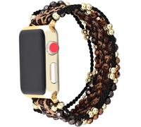 Retro Boho Braided Elastic Nylon Single-Loop Strap Compatible with Apple Watch 38mm 40mm 41mm, Bracelet Woven Bohemian Beaded for iWatch Series SE/Ultra/10/9/8/7/6/5/4/3/2/1 (38/40/41mm L, Leopard