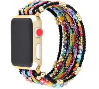 Retro Boho Braided Elastic Nylon Single-Loop Strap for Apple Watch 38mm/40mm/41mm, Handmade Woven Friendship Bracelet with Beads for iWatch Series