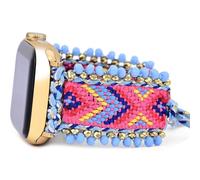 Retro Boho Braided Nylon Band Compatible with Apple Watch 40mm 41mm 38mm, Friendship Bracelet Handmade Woven Bohemian Beaded Western Dressy Strap for iWatch Series10/9/8/SE/Ultra/7/6/5/4/3/2/1 (Sky