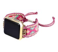 Retro Boho Braided Nylon Band Compatible with Apple Watch 40mm 41mm 38mm, Friendship Bracelet Handmade Woven Bohemian Beaded Western Dressy Strap for iWatch Series 9/8/SE/Ultra/7/6/5/4/3/2/1 (Rose