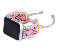 Retro Boho Braided Nylon Band Compatible with Apple Watch 40mm 41mm 38mm, Friendship Bracelet Handmade Woven Bohemian Beaded Western Dressy Strap for iWatch Series10/9/8/SE/Ultra/7/6/5/4/3/2/1 (Sakura