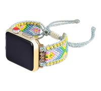Retro Boho Braided Nylon Band Compatible with Apple Watch 40mm 41mm 38mm, Friendship Bracelet Handmade Woven Bohemian Beaded Western Dressy Strap for iWatch Series10/9/8/SE/Ultra/7/6/5/4/3/2/1 (Lemon