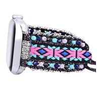 Retro Boho Braided Nylon Band Compatible with Apple Watch 40mm 41mm 38mm, Friendship Bracelet Handmade Woven Bohemian Beaded Western Dressy Strap for iWatch Series10/9/8/SE/Ultra/7/6/5/4/3/2/1