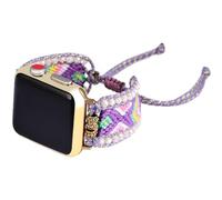 Retro Boho Braided Nylon Band Compatible with Apple Watch 40mm 41mm 38mm, Friendship Bracelet Handmade Woven Bohemian Beaded Western Dressy Strap for iWatch Series10/9/8/SE/Ultra/7/6/5/4/3/2/1 (Lilac