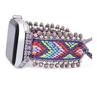 Retro Boho Braided Nylon Band Compatible with Apple Watch 40mm 41mm 38mm, Friendship Bracelet Handmade Woven Bohemian Beaded Western Dressy Strap for iWatch Series10/9/8/SE/Ultra/7/6/5/4/3/2/1