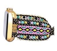 Retro Boho Braided Nylon Band Compatible with Apple Watch 42mm 44mm 45mm, Friendship Bracelet Handmade Woven Bohemian Beaded Western Dressy Strap for iWatch Series 10/9/8/SE/Ultra/7/6/5/4/3/2/1 (Peony