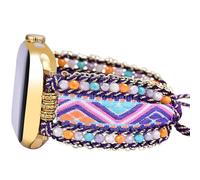 Retro Boho Braided Nylon Band Compatible with Apple Watch 42mm 44mm 45mm, Friendship Bracelet Handmade Woven Bohemian Beaded Western Dressy Strap for iWatch Series10/9/8/SE/Ultra/7/6/5/4/3/2/1 (Taro