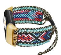 Retro Boho Braided Nylon Band Compatible with Fitbit Charge 5/ Fitbit Charge 6 Bands, Friendship Bracelet Handmade Woven Bohemian Beaded Western Dressy Strap Wristbands for Charge 5/ Charge 6 Advanced