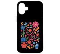 Retro Boho Floral Nurse Doctor Stethoscope RN Nursing Case for iPhone 16 Plus