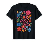 Retro Boho Floral Nurse Doctor Stethoscope RN Nursing T-Shirt