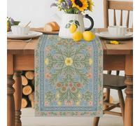Retro Boho Flowers Pattern Table Runner 36 Inches Long, Watercolor Floral Art Washable Table Runners Heat-Insulation Kitchen Dining Table Decorations for Home Party Decor 13x36in