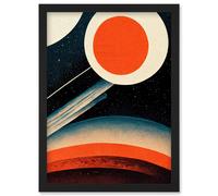Retro Boho Space Starscape Abstract Mid Century Style Navy Teal Orange Cream Artwork Framed Wall Art Print A4 Artery8 Black One Size