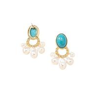 Retro Boho Turquoise Pearl Drop Dangle Earrings for Women,Delicate Baroque Irregular Pearl Statement Earrings,Classic Party Banquet Jewelry Gifts, Large, Metal, No Gemstone