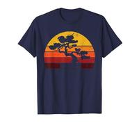 Retro Bonsai Tree Sunset Bonsai T-Shirt, Men, Navy Blue, Large