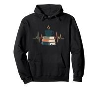 Retro Book Lover Coffee Reading Heartbeat Aesthetic Pullover Hoodie