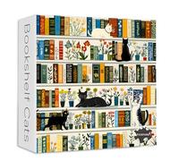 Retro Bookshelf Book Jigsaw Puzzles 1000 Pieces, PICKFORU Vintage Cat Flower Puzzles for Adults Wildflower, Funny Cute Kitten Theme as Wall Decor