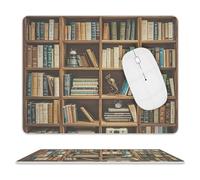Retro Bookshelf Mouse Pad Non-Slip Leather Mousepad Waterproof Gaming Mouse Mat with Non-Slip Rubber Base Portable Square Mouse Pad for Computers Laptop Mouse 8 X 10 Inch