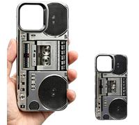 Retro Boombox Cassette Player Pattern Phone Case, Retro Transparent Phone Case, Anti Fingerprint, for iPhone 17/16/15/14/13/12 Pro Max (Black,for iPhone 17 ProMax)