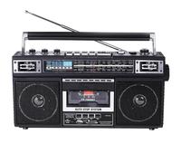 Retro Boombox CD Tape Player with MP3 Conversion, Bluetooth, Dual 3” Speakers, Built-in Microphone, Recorder, 4-Band Radio, and 3-Band Equalizer