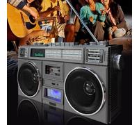 Retro Boombox with Bluetooth, AM/FM Radio, CD and Tape Player, Portable Speaker with USB/AUX Support for Travel and Family Gatherings