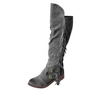 Retro Boots Women - Tassel Cowboy Boots For Women Classic Tassel Boots For Women Fashionable Tassel Western Boots Ruched Buckle Boots Solid Color Long Boots Round Toe Knee High Boots