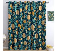 Retro Botanical Flowers Blackout Curtains 65 Inches Drop, Eyelet Soft Thermal Insulated Curtains - Pastoral Style Ring Top Drapes for Bedroom Living Room Playroom W 30 x L 65 Inches 2 Panels