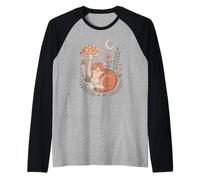 Retro Botanical Fungi Scene with A Cute Little Kitten Raglan Baseball Tee