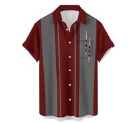 Retro Bowling Shirt for Men Vintage Printed Hawaiian Beach Shirt with Chest Pocket Casual Button Down Short Sleeve Shirt, Art Geometry Bowling (2), XXL