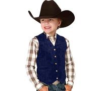 Retro Boys' Cowboy Vest Suede Leather Costume Style V-Neck Button Down Casual Western Vest Waist Coat for Halloween Party Cosplay Black T-Shirt Boys, darkblue, 11-12 Years