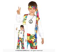 Retro Boys Hippie Costume 60s 70s Hippy Fancy Dress Outfit Kids Age 3-12