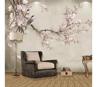 Retro Branches Flowers Animals Little Birds 3D Wallpaper Easy Install Feature Office Living Room Sofa Bedroom TV Background Wall Decoration-350cm×256cm
