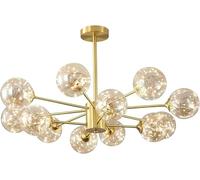 Retro Brass Artificial Satellite LED Pendant Lights Crystal Ball Shade Semi Flush Pendant Light Mounted Branches Chandeliers Polished Gold Light,Chandelier Lamp
