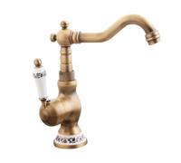 Retro Brass Bathroom Faucet - 360° Swivel Single Lever Sink Mixer Tap with Hot/Cold Water - UK Standard Hoses - Antique Finish for Elegant Basin Decor