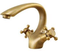 Retro Brass Bathroom Faucet Double Handle Antique Sink 1 Hole Tall