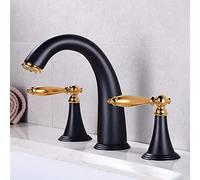 Retro Brass Bathroom Faucet Two Handle Basin Mixer Tap Black Gold Finish Hot and Cold Water Three Hole Design