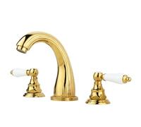 Retro Brass Bathroom Sink Faucet Three Holes Double Handle Gold Model A