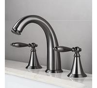 Retro Brass Bathroom Sink Faucet with Hot & Cold Water 3-Hole Mixer Tap Dual Handle Gunmetal Finish Ideal for Stylish Basin Upgrade