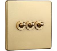 Retro Brass for toggle Switch 86x86mm Gold Wall Light Switch for Home for hotel Loft Decor Single Pole On Off(3 Gang)